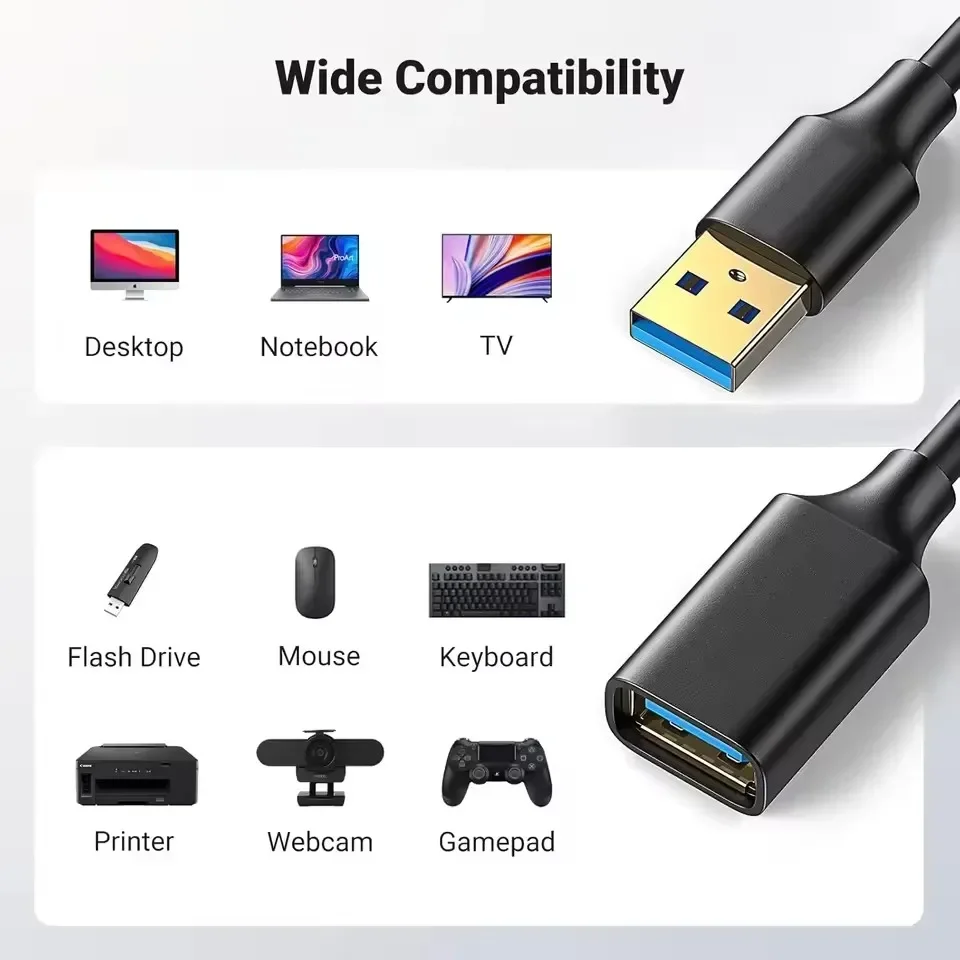 USB 3.0 2.0 Extension Cable Extender Cord Fast Extension Data Transfer Wire 0.5/1/1.5/2/3M for Smart TV XBox One SSD PC Laptop thumbnail 6