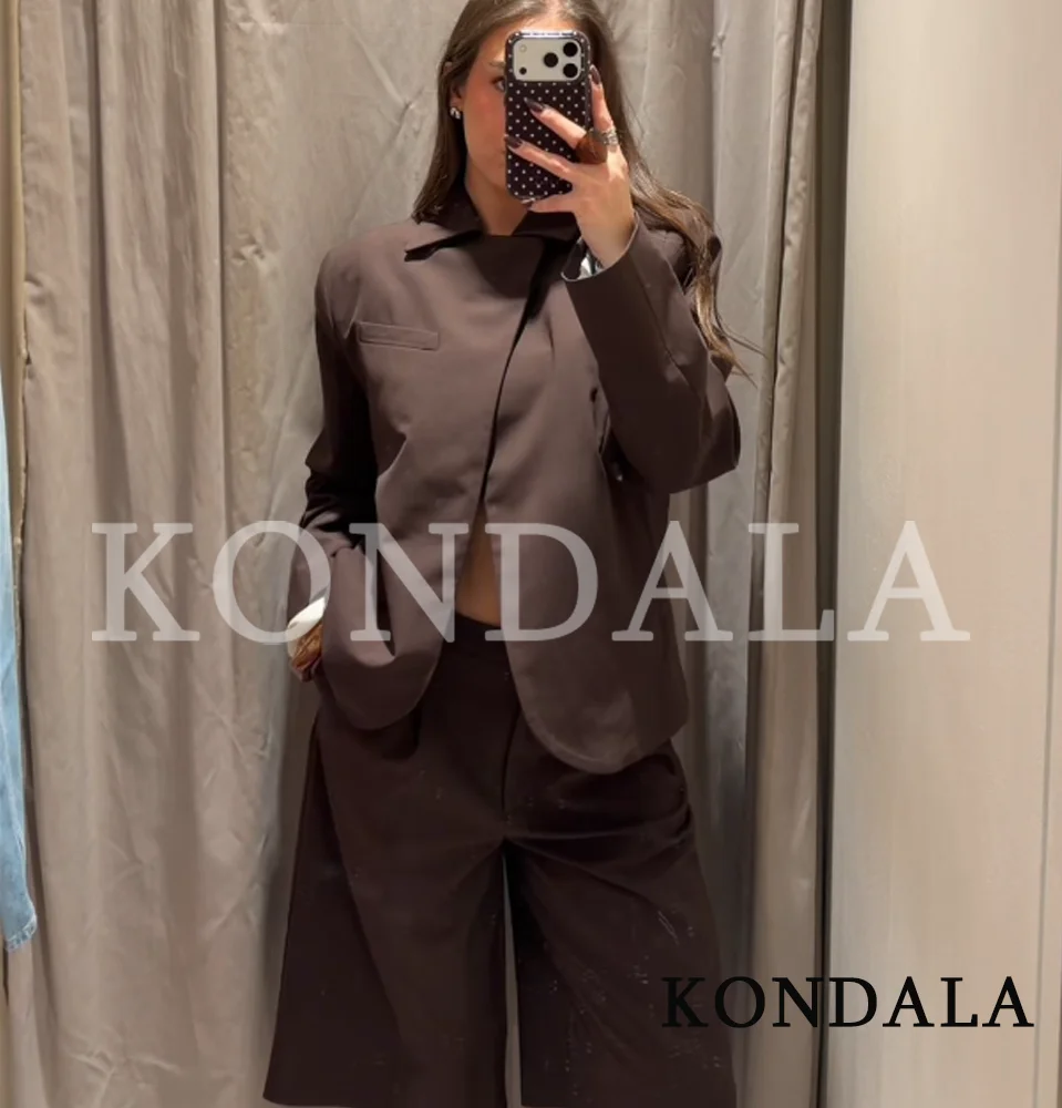 KONDALA Women Trendy Casual Blazer Set Elegant Buttons Blazer, Cropped Pants 2026 Spring Summer Trendy Commute Simple Pants Set thumbnail 3