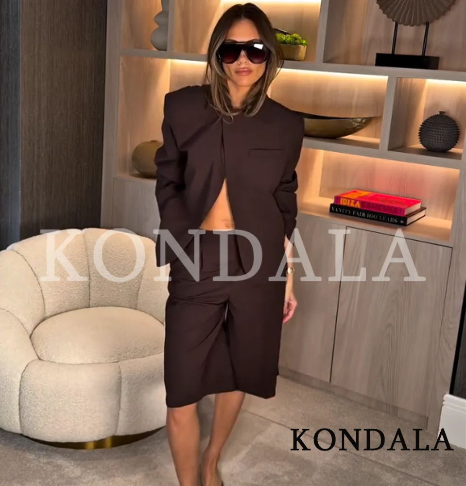 KONDALA Women Trendy Casual Blazer Set Elegant Buttons Blazer, Cropped Pants 2026 Spring Summer Trendy Commute Simple Pants Set thumbnail 2