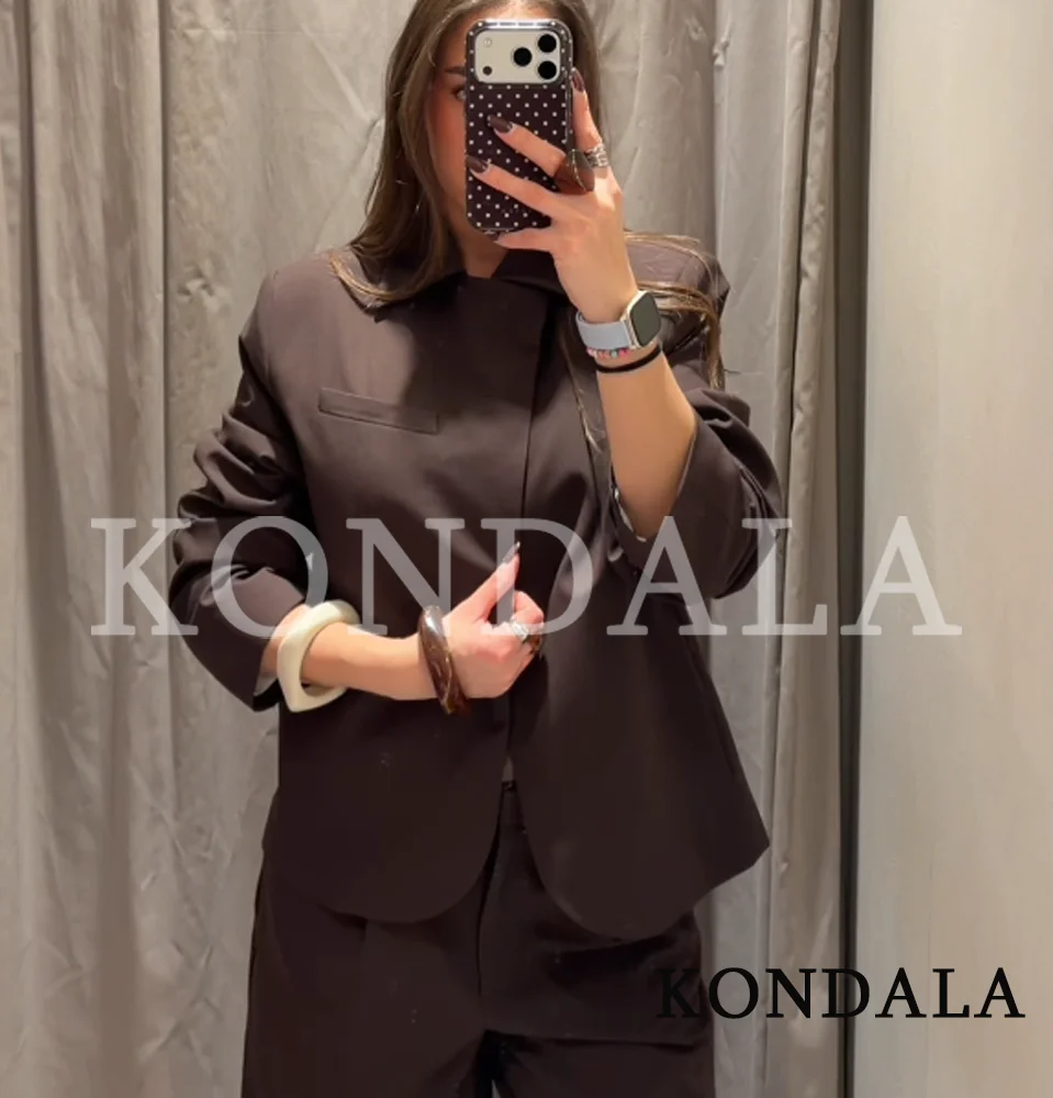 KONDALA Women Trendy Casual Blazer Set Elegant Buttons Blazer, Cropped Pants 2026 Spring Summer Trendy Commute Simple Pants Set thumbnail 4