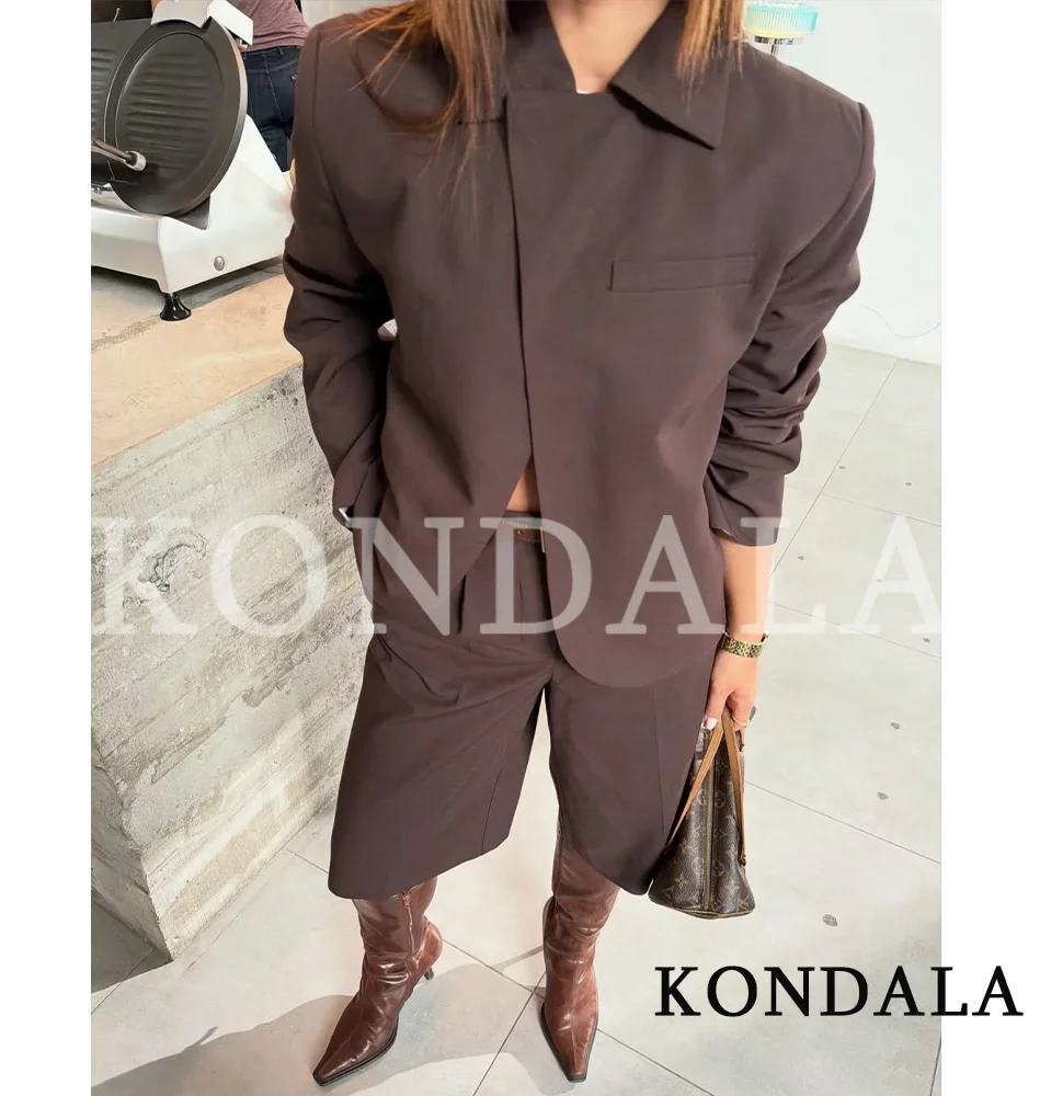 KONDALA Women Trendy Casual Blazer Set Elegant Buttons Blazer, Cropped Pants 2026 Spring Summer Trendy Commute Simple Pants Set thumbnail 5