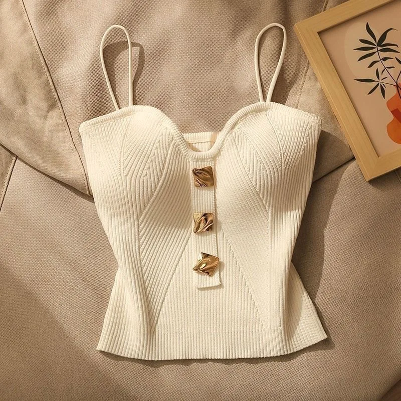 Summer Cross-Knit Suspender Women'S Sexy Beauty Camisole Slim Fit Sleeveless T-Shirt No Chest Pad Short Tank Tops Black White