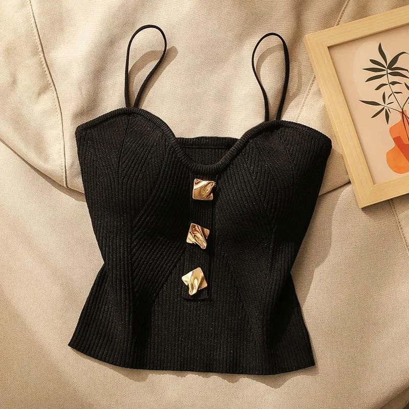 Summer Cross-Knit Suspender Women'S Sexy Beauty Camisole Slim Fit Sleeveless T-Shirt No Chest Pad Short Tank Tops Black White thumbnail 6