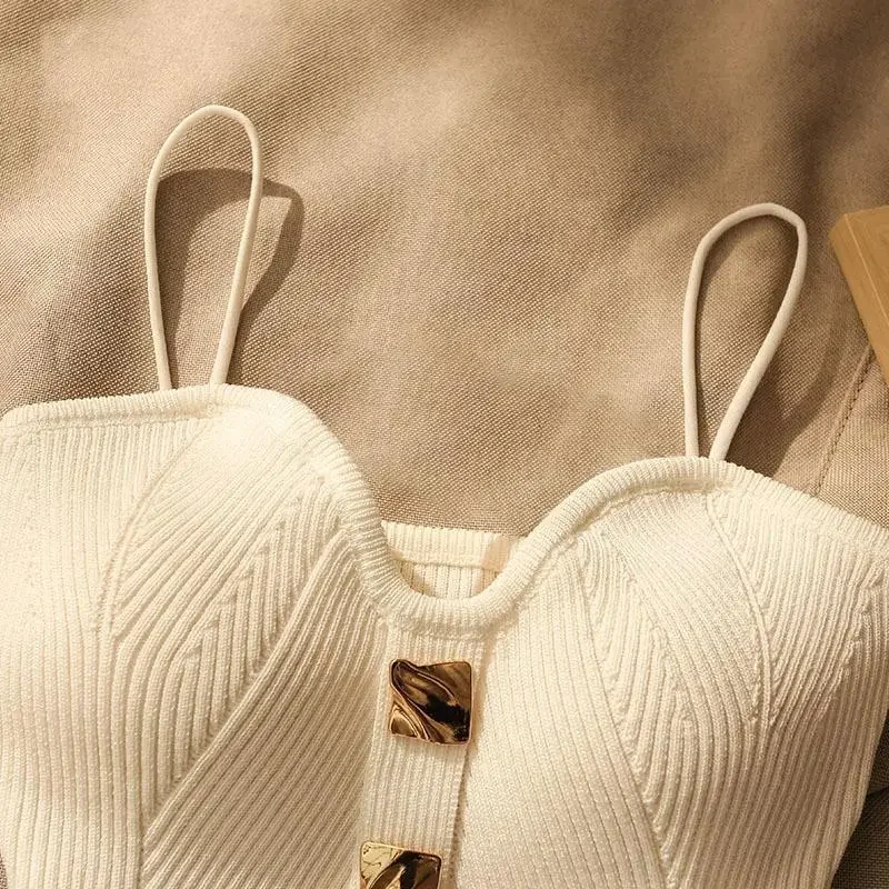 Summer Cross-Knit Suspender Women'S Sexy Beauty Camisole Slim Fit Sleeveless T-Shirt No Chest Pad Short Tank Tops Black White thumbnail 3