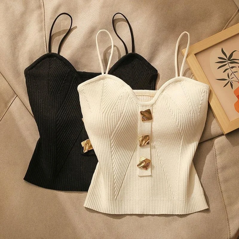 Summer Cross-Knit Suspender Women'S Sexy Beauty Camisole Slim Fit Sleeveless T-Shirt No Chest Pad Short Tank Tops Black White thumbnail 5