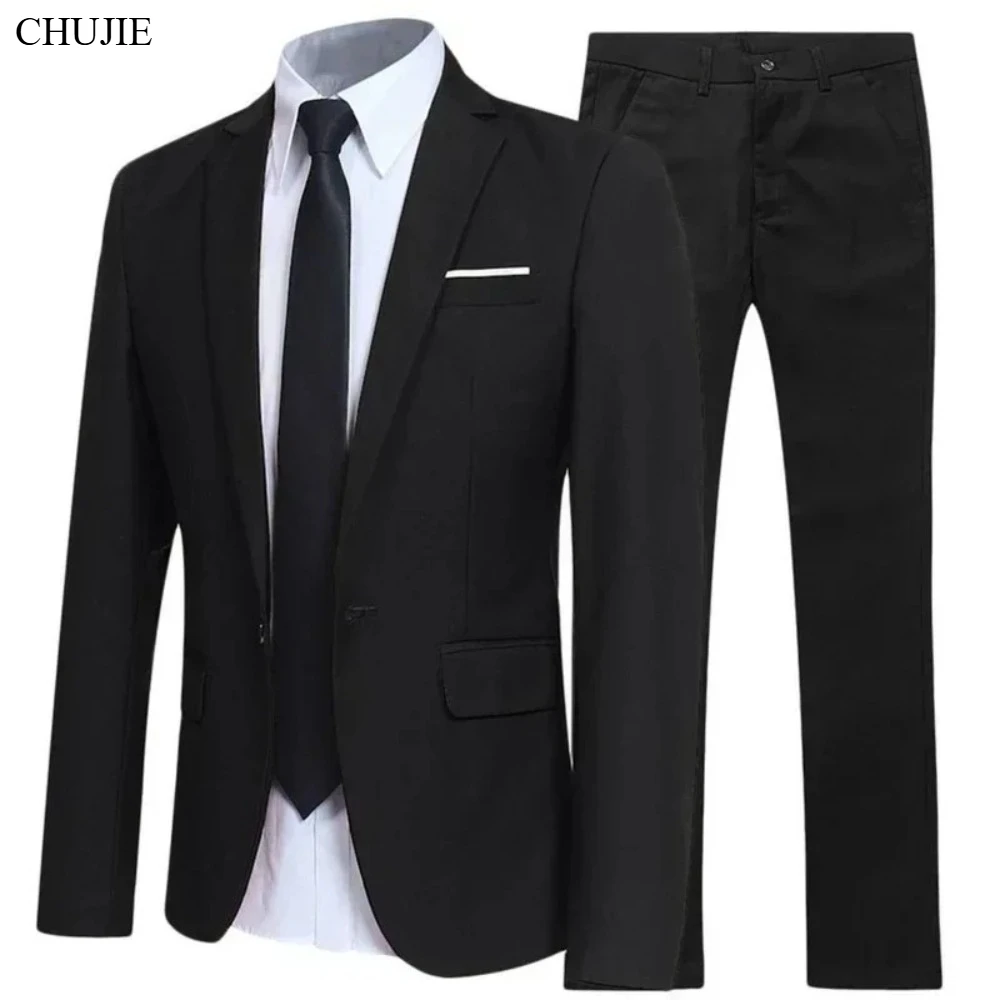 Men's Solid Suit Set 3 Piece Color Slim Fit Formal Business Office Work Wear Blazer Jacket Trousers Dress thumbnail 5
