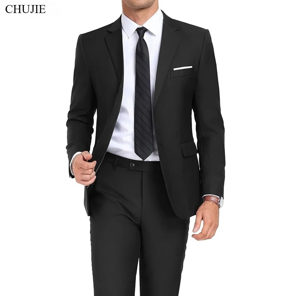 Men's Solid Suit Set 3 Piece Color Slim Fit Formal Business Office Work Wear Blazer Jacket Trousers Dress thumbnail 6