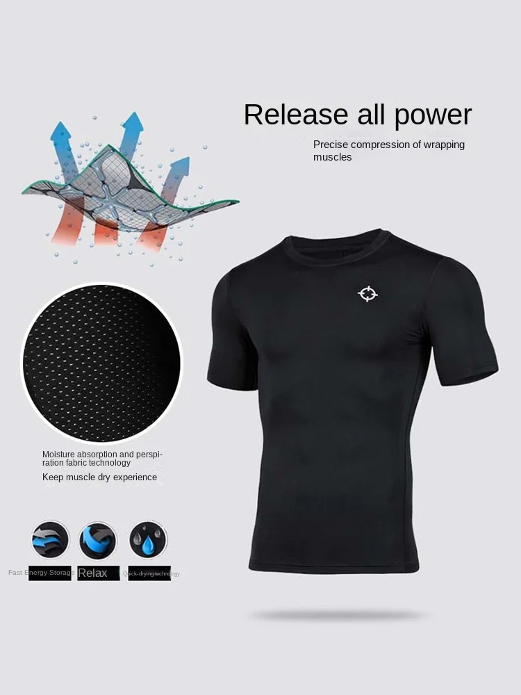 Quick drying Running T Shirt Basketball compression shirt men Quick Dry Top Black Bodybuilding Muscle Shirt Workout Gym thumbnail 2