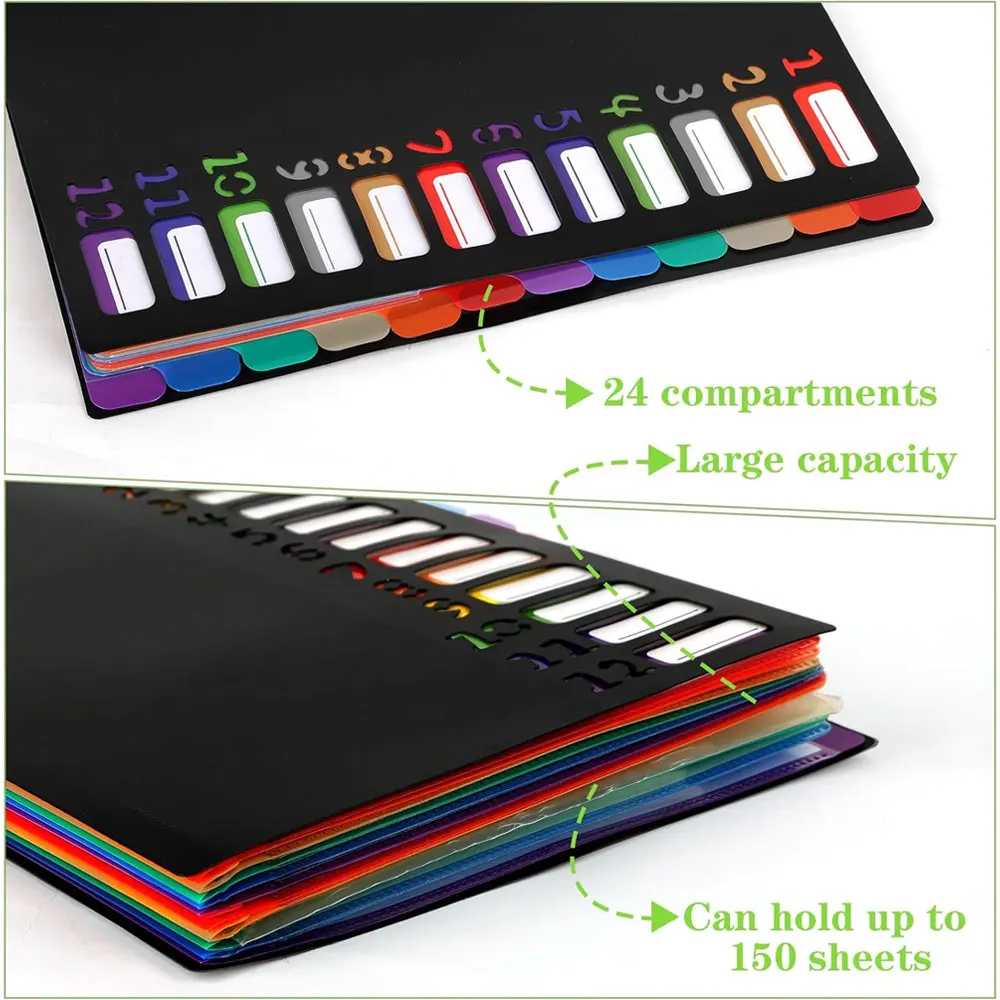 A4 expandable file folder with 12 compartments and 24 pockets, for organizing and storing documents and office supplies. thumbnail 3