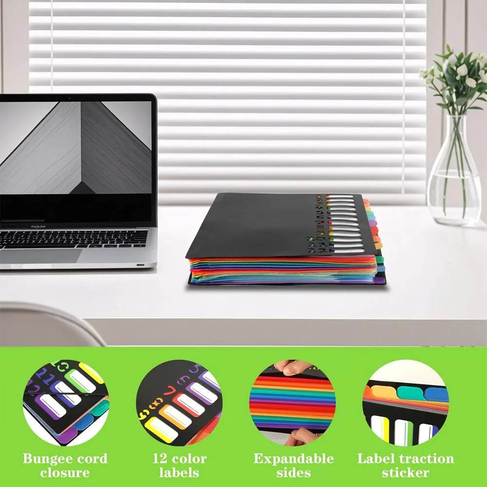 A4 expandable file folder with 12 compartments and 24 pockets, for organizing and storing documents and office supplies. thumbnail 6