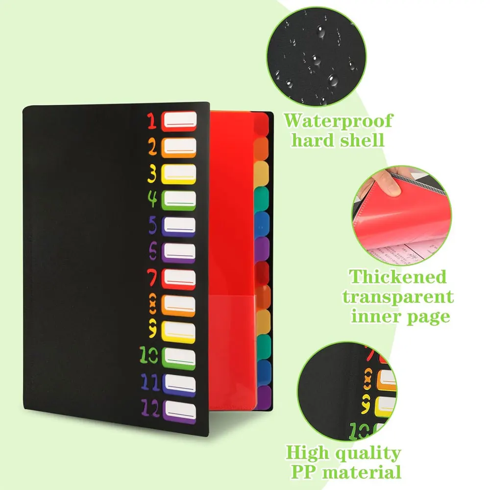 A4 expandable file folder with 12 compartments and 24 pockets, for organizing and storing documents and office supplies. thumbnail 4