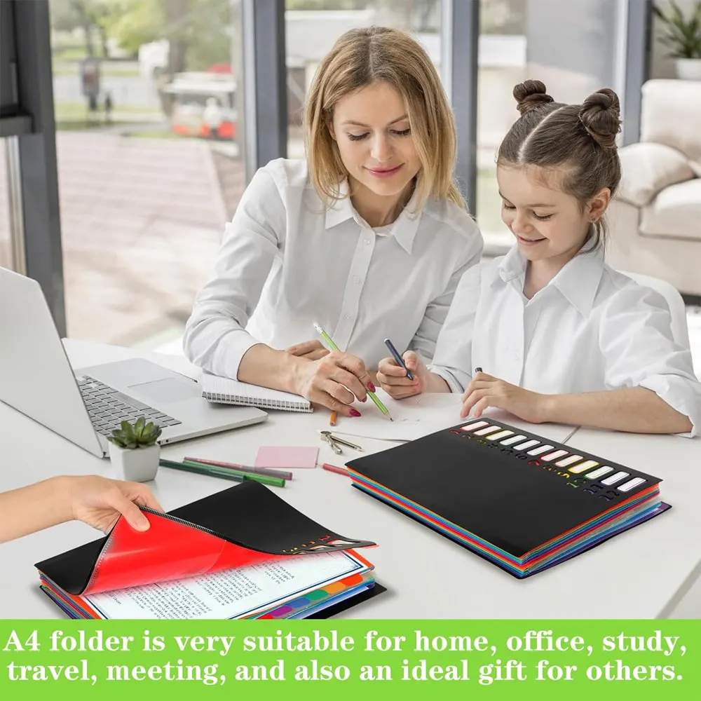 A4 expandable file folder with 12 compartments and 24 pockets, for organizing and storing documents and office supplies. thumbnail 5