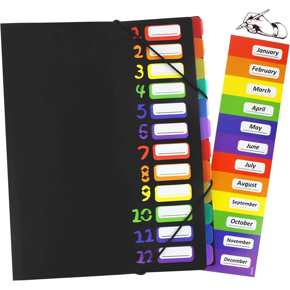 A4 expandable file folder with 12 compartments and 24 pockets, for organizing and storing documents and office supplies. thumbnail 2