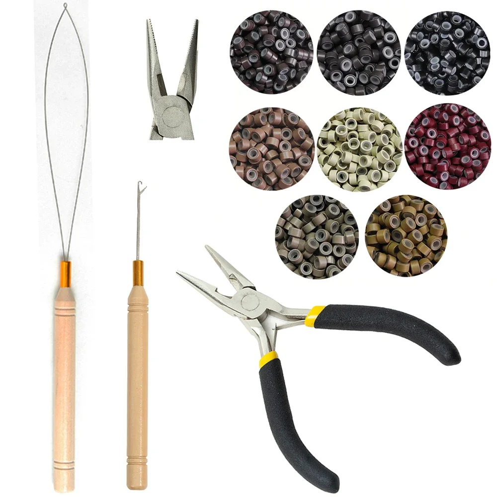 Easy Hair Transformation Extension Kit with Crochet Bead Nano Ring And Extension Pliers Styling Accessory Tool Set