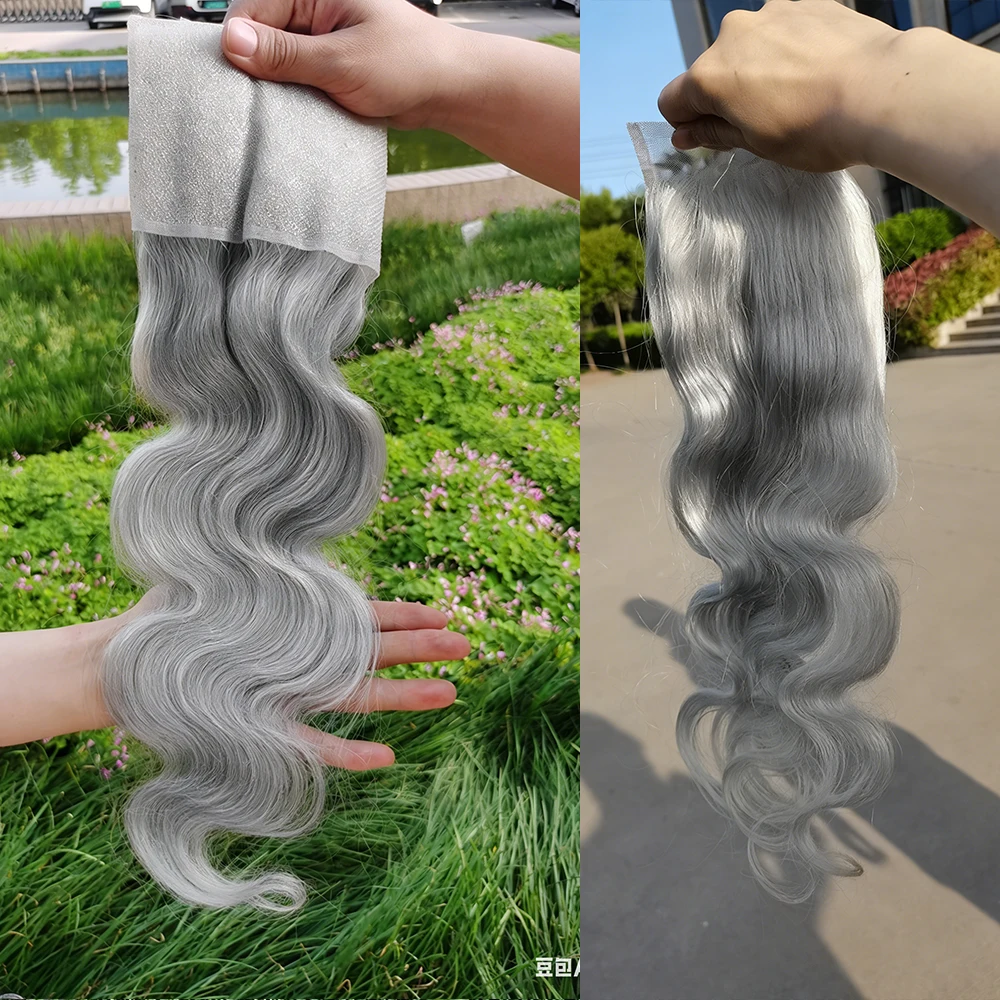 Silver Grey Colored Body Wave Bundles With 4X4 5X5 6x6 Closure 3/4 Bundles With 13x4 Frontal Gray Remy 100% Human Hair Bundles thumbnail 4