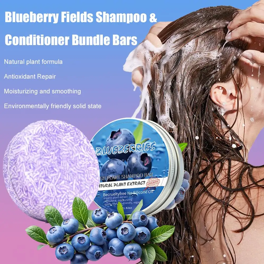 Blueberry Shampoo & Conditioner Bundle Bar for Hair Thinning Frizz, Blueberry Solid Shampoo & Conditioner Strengthen Hair Care thumbnail 4