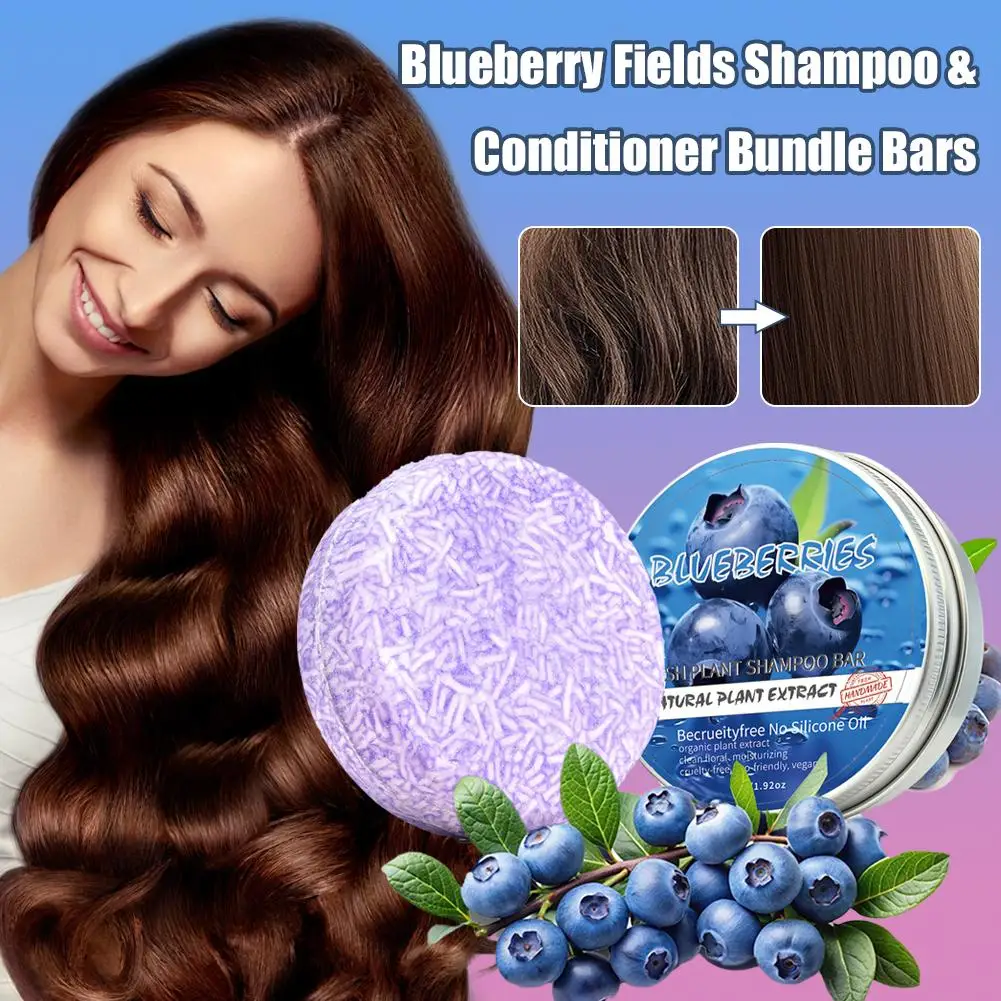 Blueberry Shampoo & Conditioner Bundle Bar for Hair Thinning Frizz, Blueberry Solid Shampoo & Conditioner Strengthen Hair Care thumbnail 6