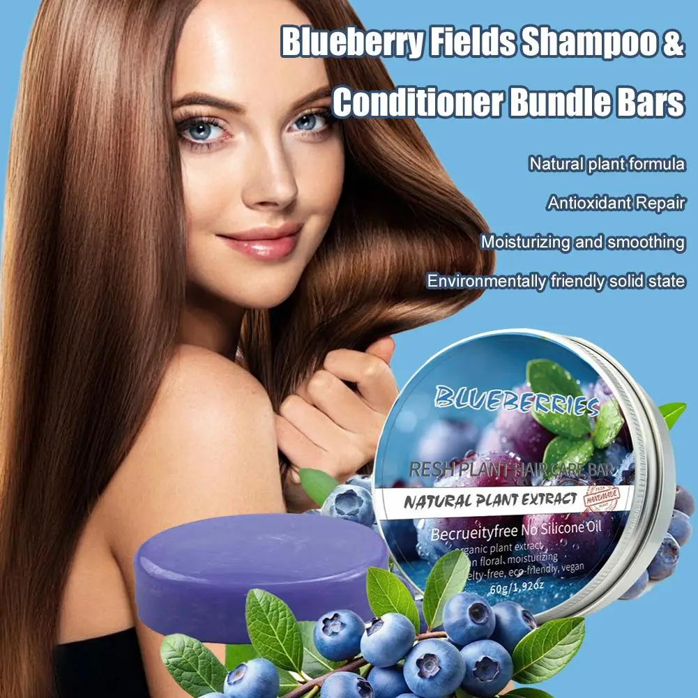 Blueberry Shampoo & Conditioner Bundle Bar for Hair Thinning Frizz, Blueberry Solid Shampoo & Conditioner Strengthen Hair Care thumbnail 5
