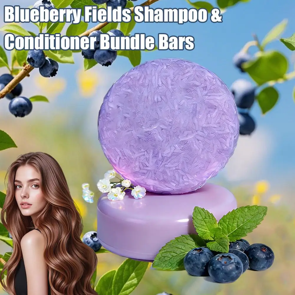 Blueberry Shampoo & Conditioner Bundle Bar for Hair Thinning Frizz, Blueberry Solid Shampoo & Conditioner Strengthen Hair Care thumbnail 2