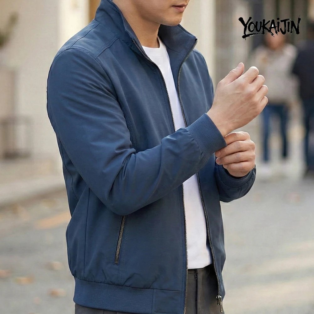 Korean Spring Autumn Casual Solid Fashion Slim Bomber Jacket Men Overcoat Stand Collar Jackets Men's Jacket S-6XL Top thumbnail 4