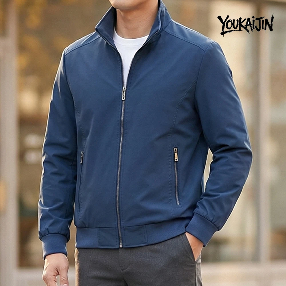 Korean Spring Autumn Casual Solid Fashion Slim Bomber Jacket Men Overcoat Stand Collar Jackets Men's Jacket S-6XL Top thumbnail 2