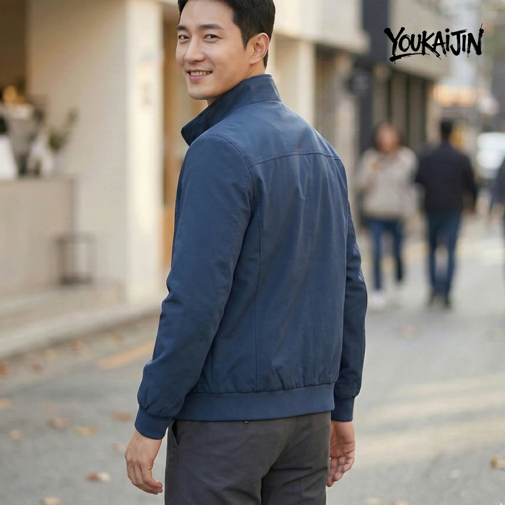 Korean Spring Autumn Casual Solid Fashion Slim Bomber Jacket Men Overcoat Stand Collar Jackets Men's Jacket S-6XL Top thumbnail 3