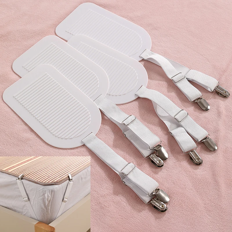 Bed Sheet Clips Adjustable Bed Sheet Holder Straps Set of 4 Elastic Fitted Bedding Non Slip Invisible Fasteners for Home Hotel