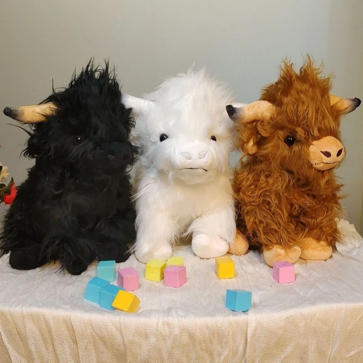 Highland Cow Plush Toy Funny Joy Realistic Stuffed Animal with Long Fluffy Hair Soft Cuddly for Kids Children & Boys Gift