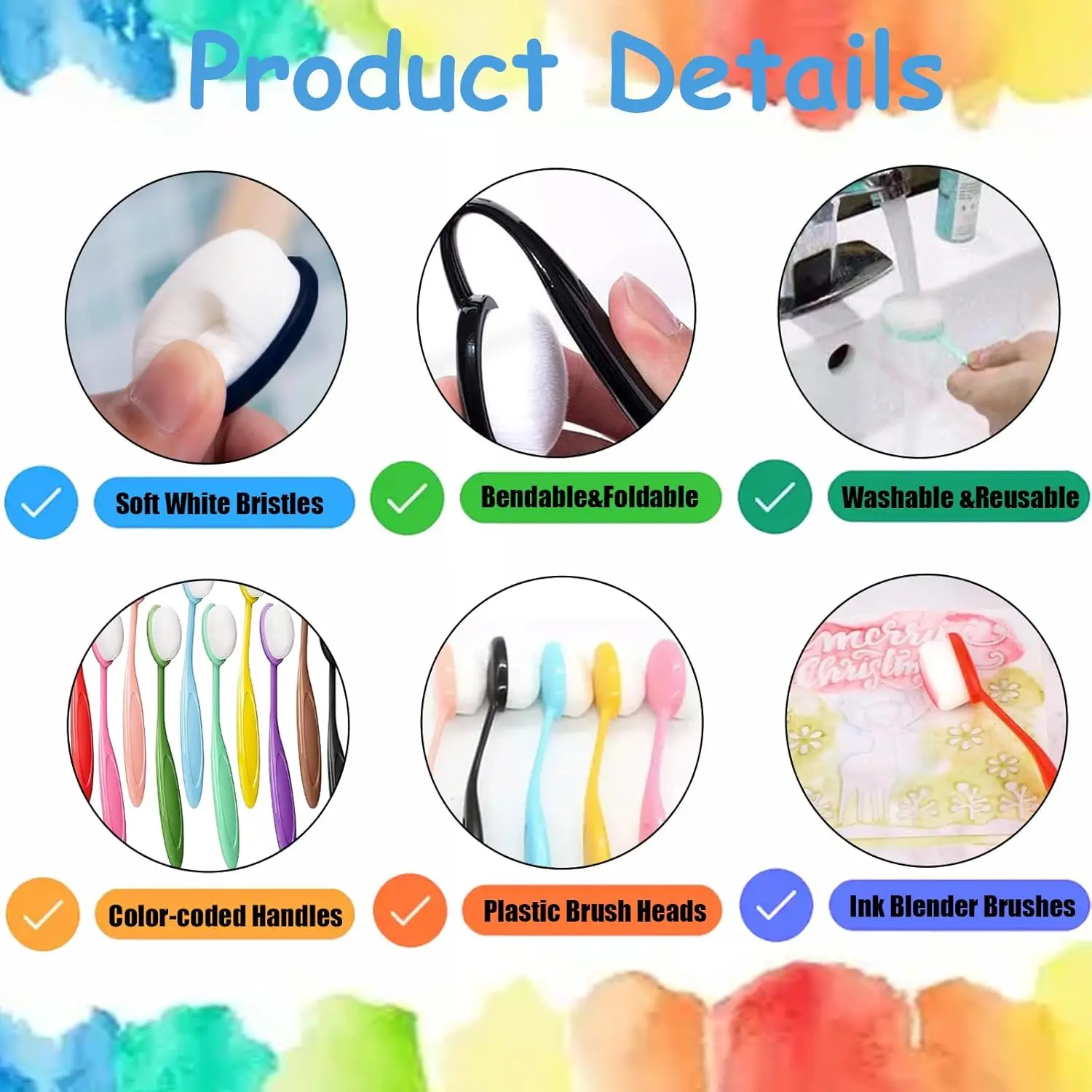 Colored Mini Ink Blending Brushes Blenders,Small Ink Blending Tool Card Making,Craft Broad Application Assortment Paper Crafts thumbnail 2