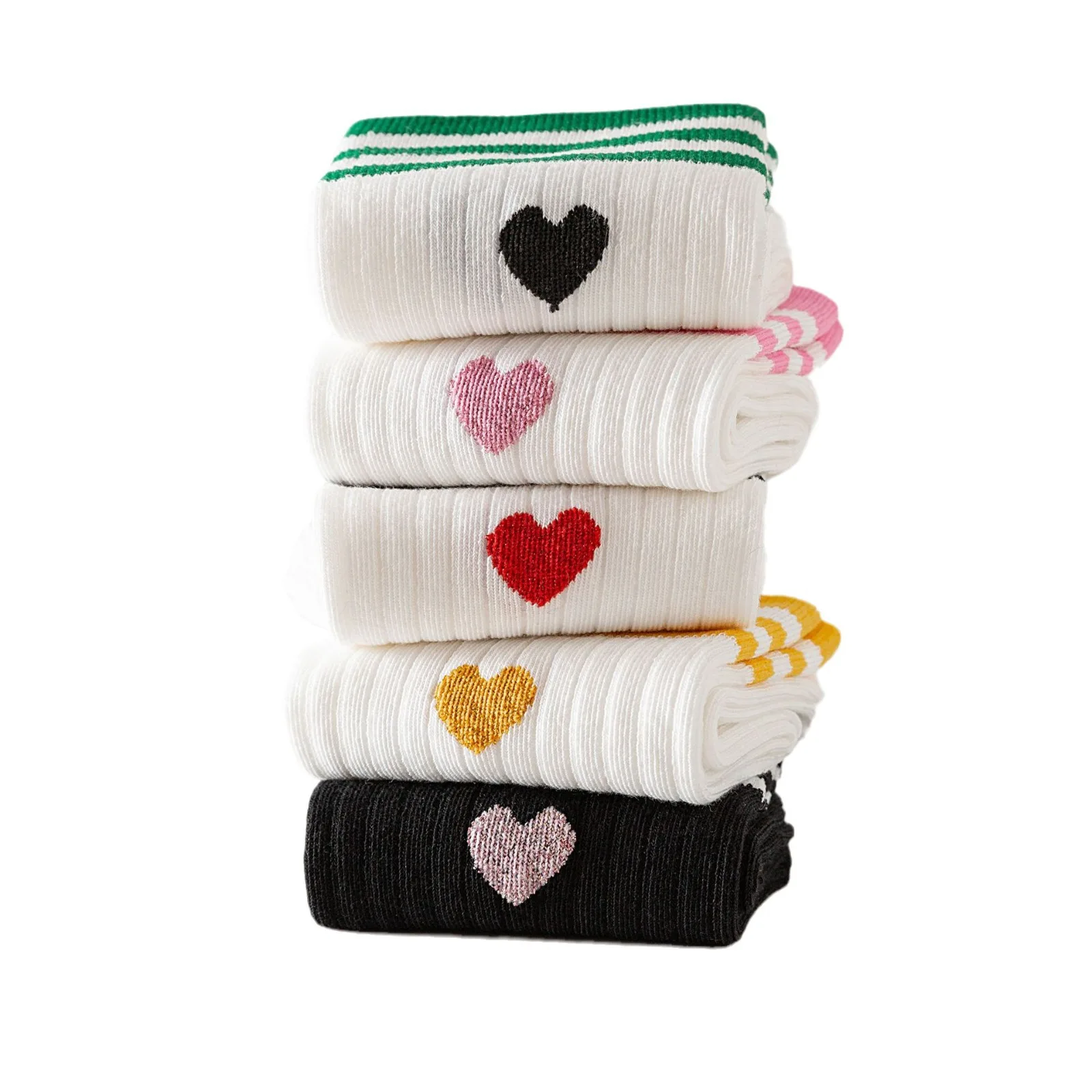 1/5 Pairs Women Parallel Bar Socks Fashionable Heart Design Socks Soft Comfortable Cotton Casual and Breathable Socks thumbnail 5
