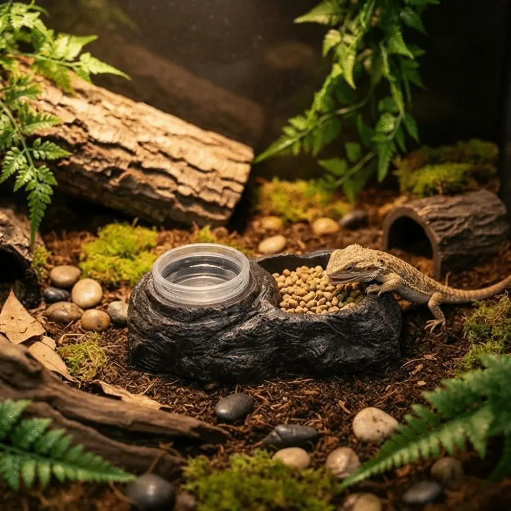 Imitation Stone Resin Rock Feeder Dish Anti-knock with Bowls Reptile Food Bowl Prevents Spills Wide Mouth Amphibians Water Bowl thumbnail 3