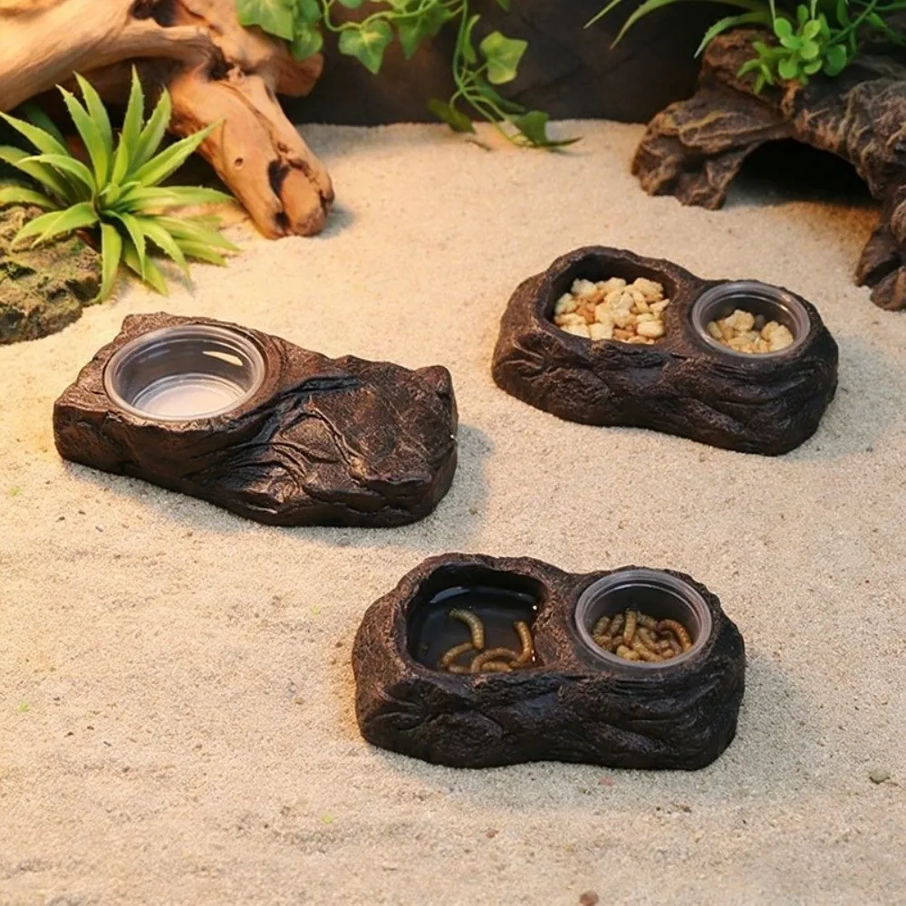 Imitation Stone Resin Rock Feeder Dish Anti-knock with Bowls Reptile Food Bowl Prevents Spills Wide Mouth Amphibians Water Bowl thumbnail 5