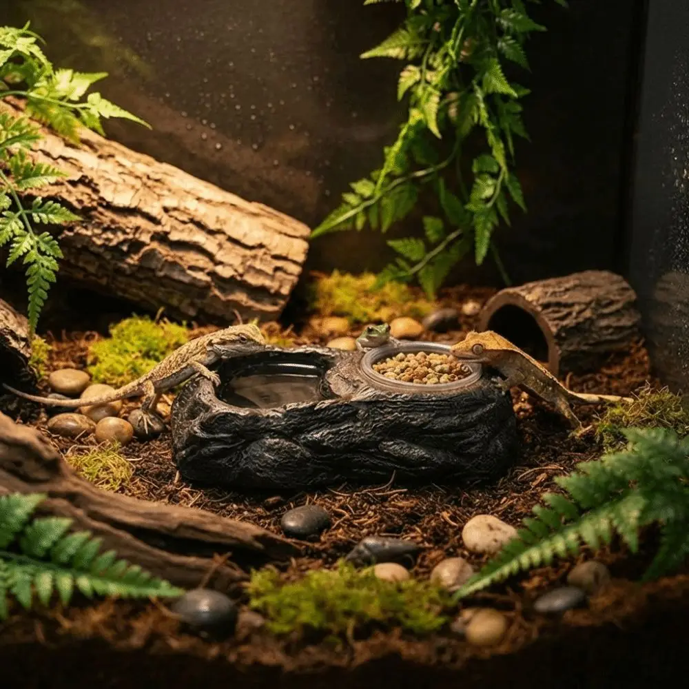 Imitation Stone Resin Rock Feeder Dish Anti-knock with Bowls Reptile Food Bowl Prevents Spills Wide Mouth Amphibians Water Bowl thumbnail 4