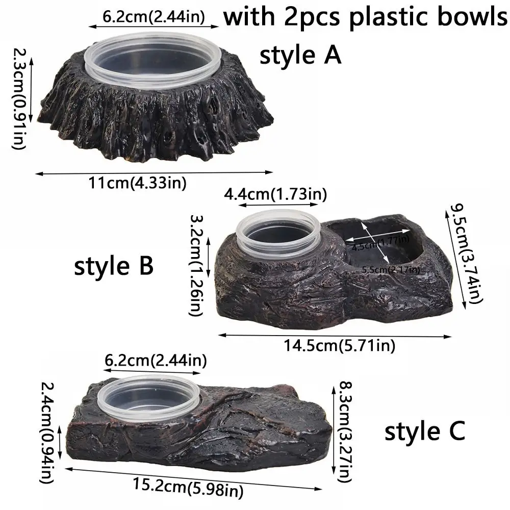 Imitation Stone Resin Rock Feeder Dish Anti-knock with Bowls Reptile Food Bowl Prevents Spills Wide Mouth Amphibians Water Bowl thumbnail 6