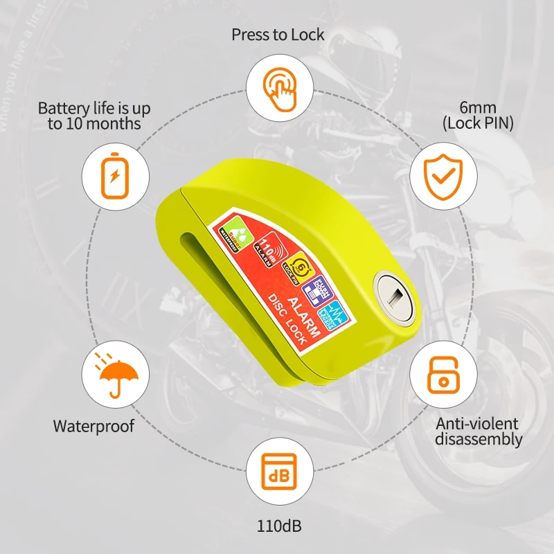 Motorcycle Bicycle Lock Alarm Safety Protection Padlock Disc Aluminum Alloy Anti-Theft Reminder Rope Lock Bag Motorcycle Accesso thumbnail 2