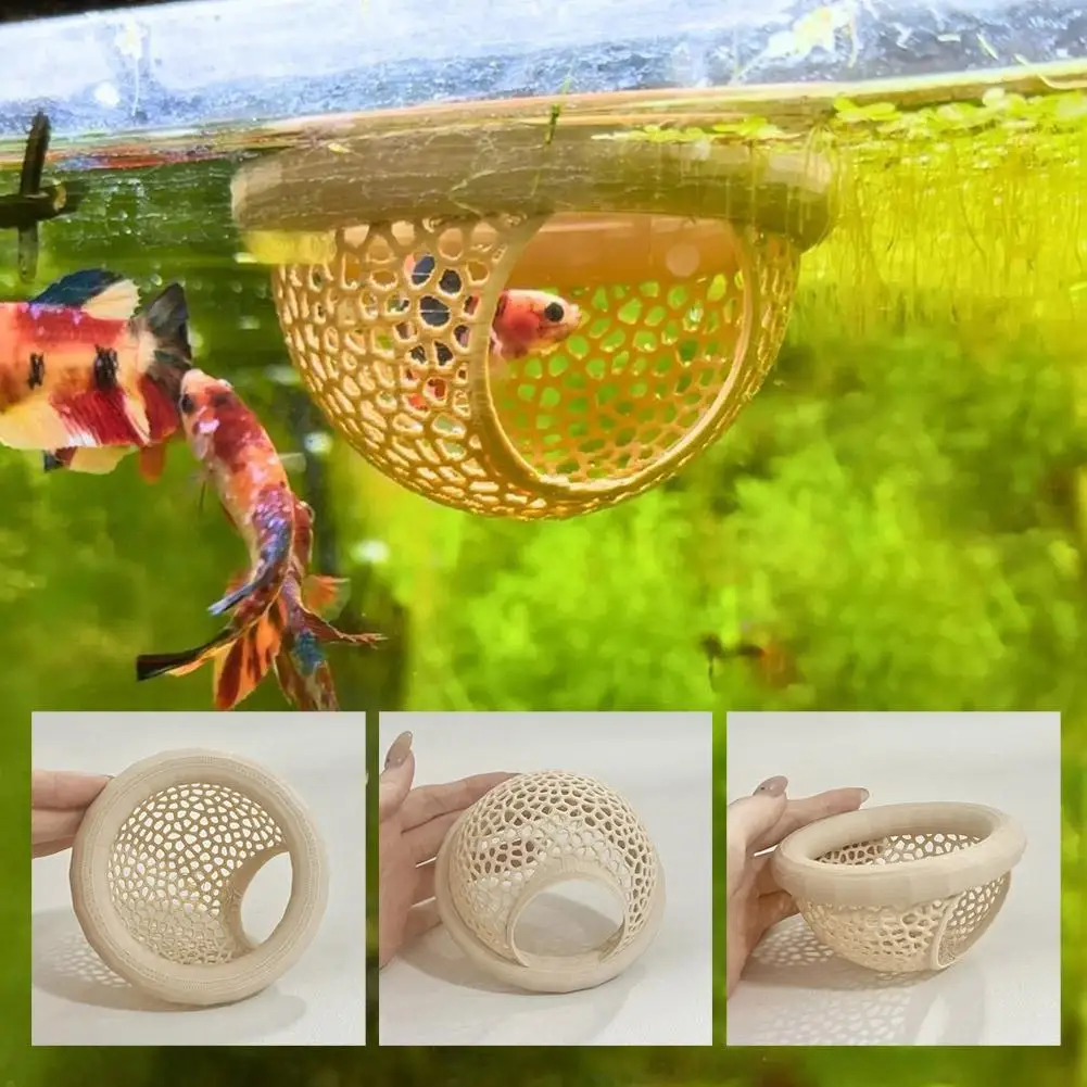 New Aquarium Floating Cave Fish Shrimp Hideout Shelter 3-in-1 Hammock Feeding Ring & Resting Spot for Betta Small Aquatic Pets thumbnail 2