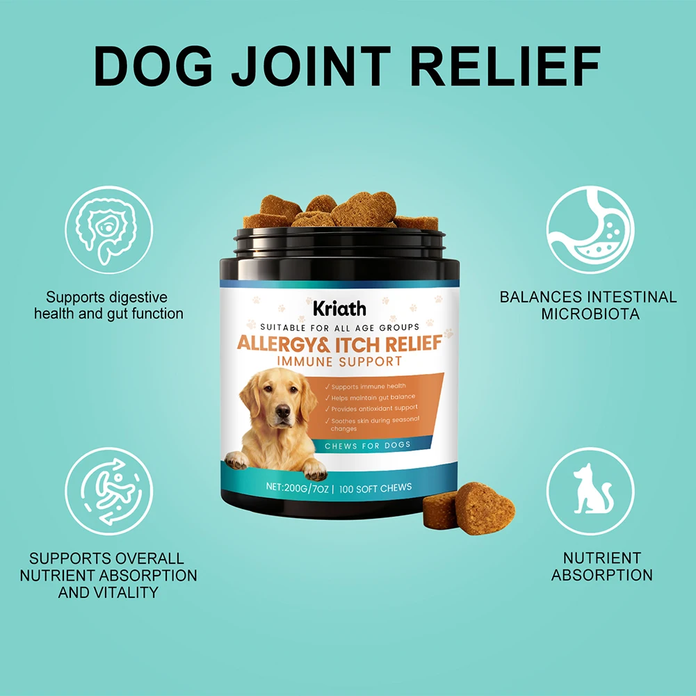 200g Dog Allergy Relief Immune Chews,Itch Relief Skin Coat Supplement Stop Pawlicking,For Picky Eaters & Easy Dosage thumbnail 2