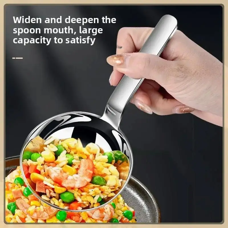 201 Stainless Steel Deepen Tablespoons Soup Ladle Short Handle Large Ramen Bouillon Spoon Kitchen Tableware Cooking Utensils thumbnail 2