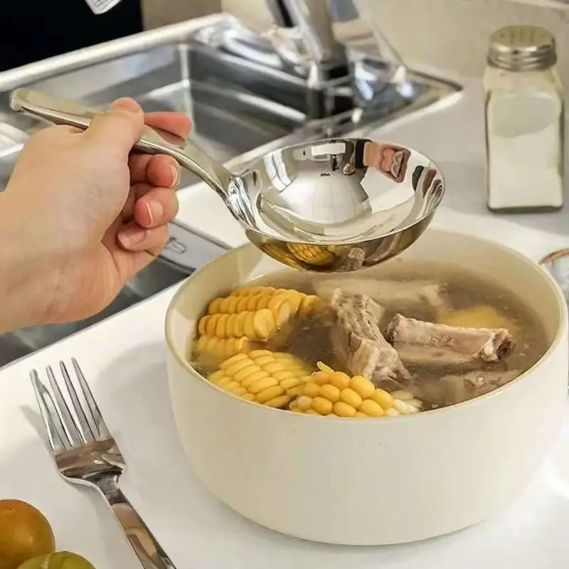 201 Stainless Steel Deepen Tablespoons Soup Ladle Short Handle Large Ramen Bouillon Spoon Kitchen Tableware Cooking Utensils thumbnail 3