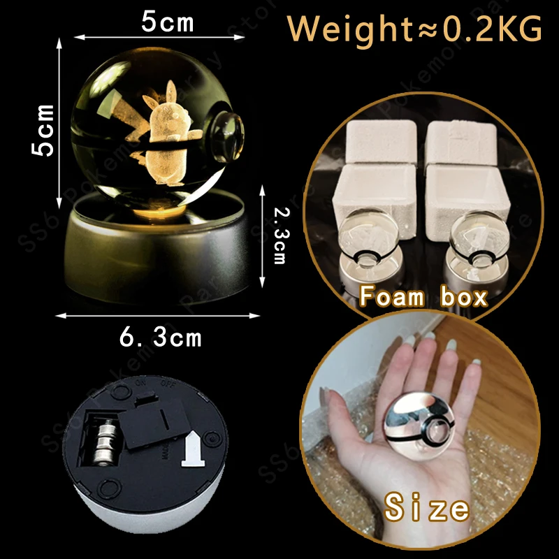Pokemon Crystal Ball 3D Pikachu Mewtwo Gengar Pokeball 3D Night Light Lamp Glass Statue Pokemon Crystal Ball Kids Birthday Gift thumbnail 5