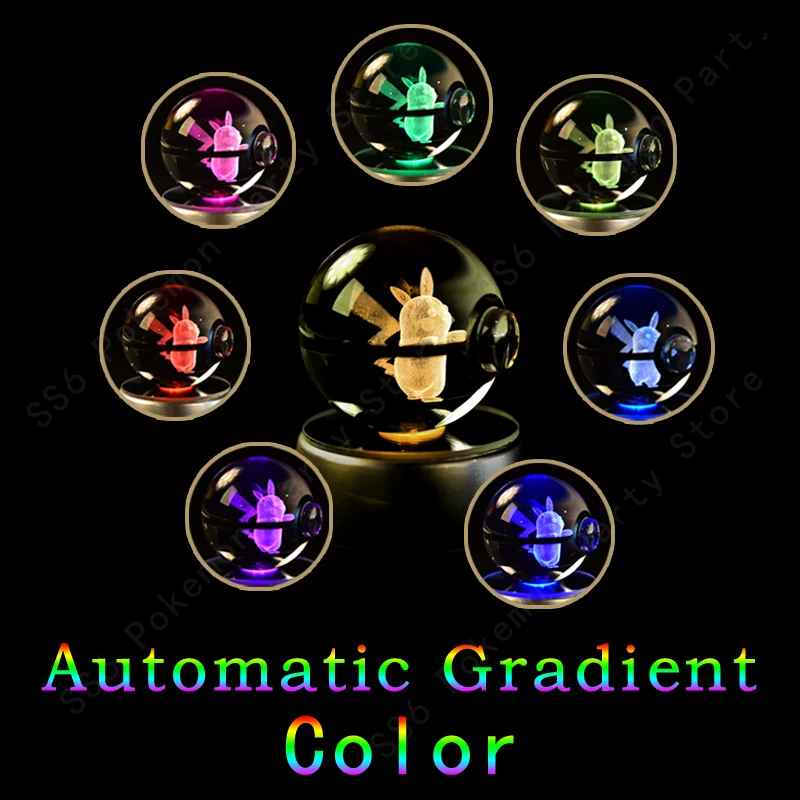 Pokemon Crystal Ball 3D Pikachu Mewtwo Gengar Pokeball 3D Night Light Lamp Glass Statue Pokemon Crystal Ball Kids Birthday Gift thumbnail 4