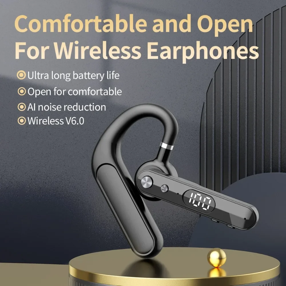 Single Earphone Wireless Bluetooth Headphones Office Business 2025 New Clear Call Noise Cancellation Ultra-Long Battery Life Com