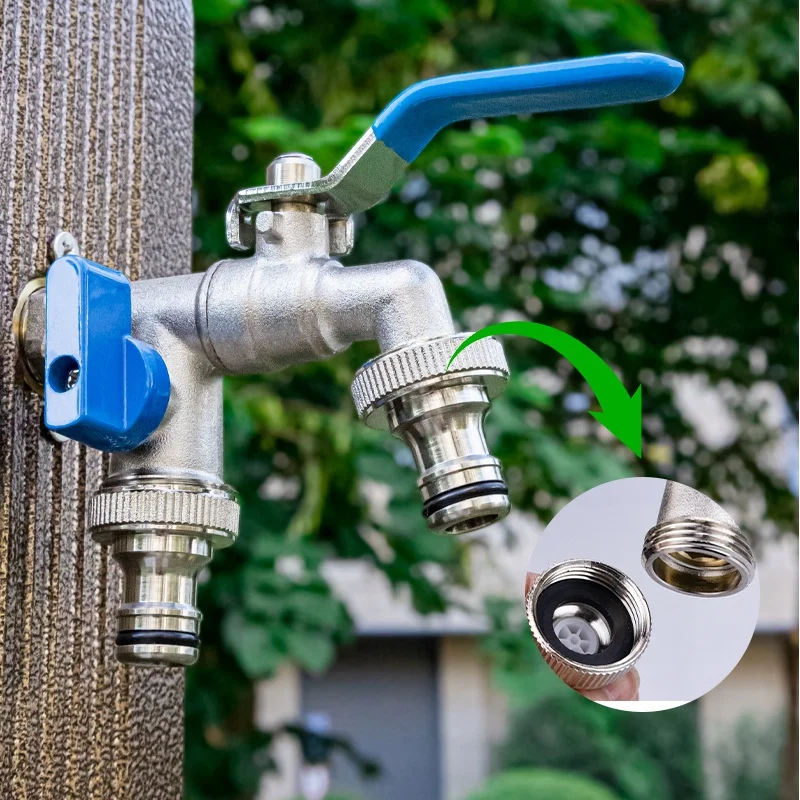Horticultural Irrigation Dual Handle Dual Control Faucet Zinc Alloy Water Nozzle One Inlet and Two Outlets Double Nipple Faucet thumbnail 5