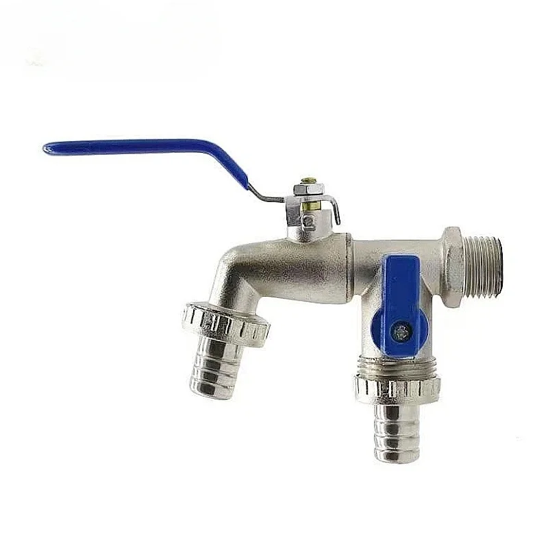 Horticultural Irrigation Dual Handle Dual Control Faucet Zinc Alloy Water Nozzle One Inlet and Two Outlets Double Nipple Faucet thumbnail 2
