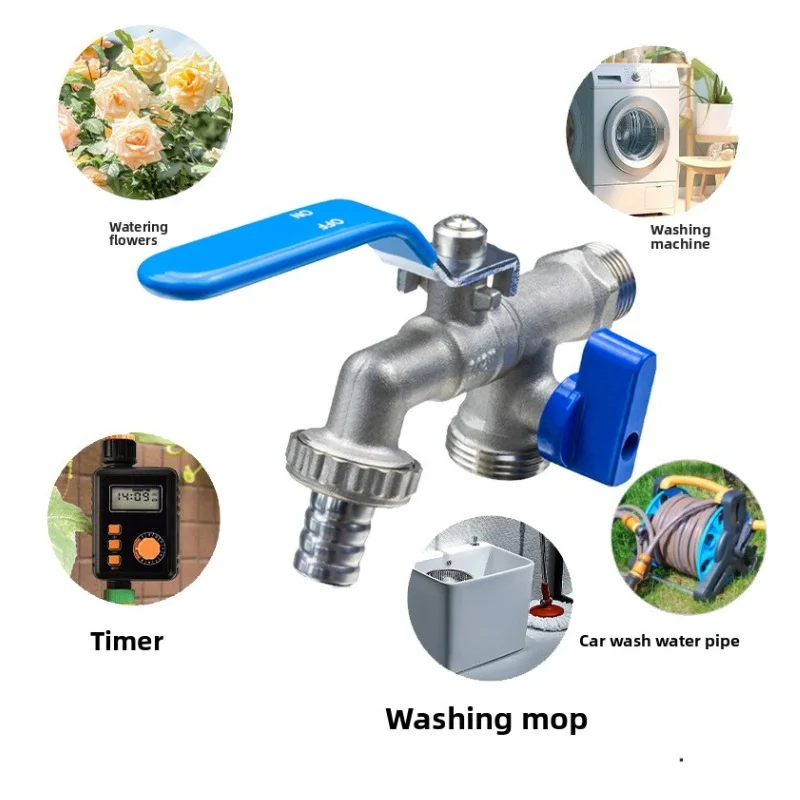 Horticultural Irrigation Dual Handle Dual Control Faucet Zinc Alloy Water Nozzle One Inlet and Two Outlets Double Nipple Faucet thumbnail 6