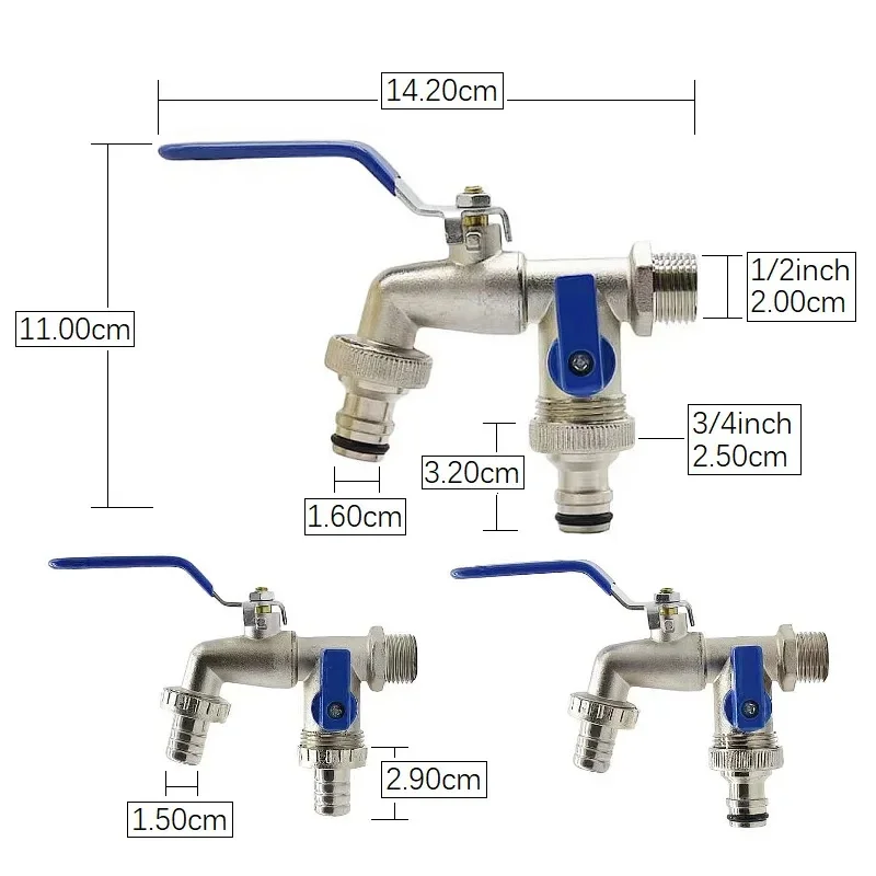 Horticultural Irrigation Dual Handle Dual Control Faucet Zinc Alloy Water Nozzle One Inlet and Two Outlets Double Nipple Faucet thumbnail 4