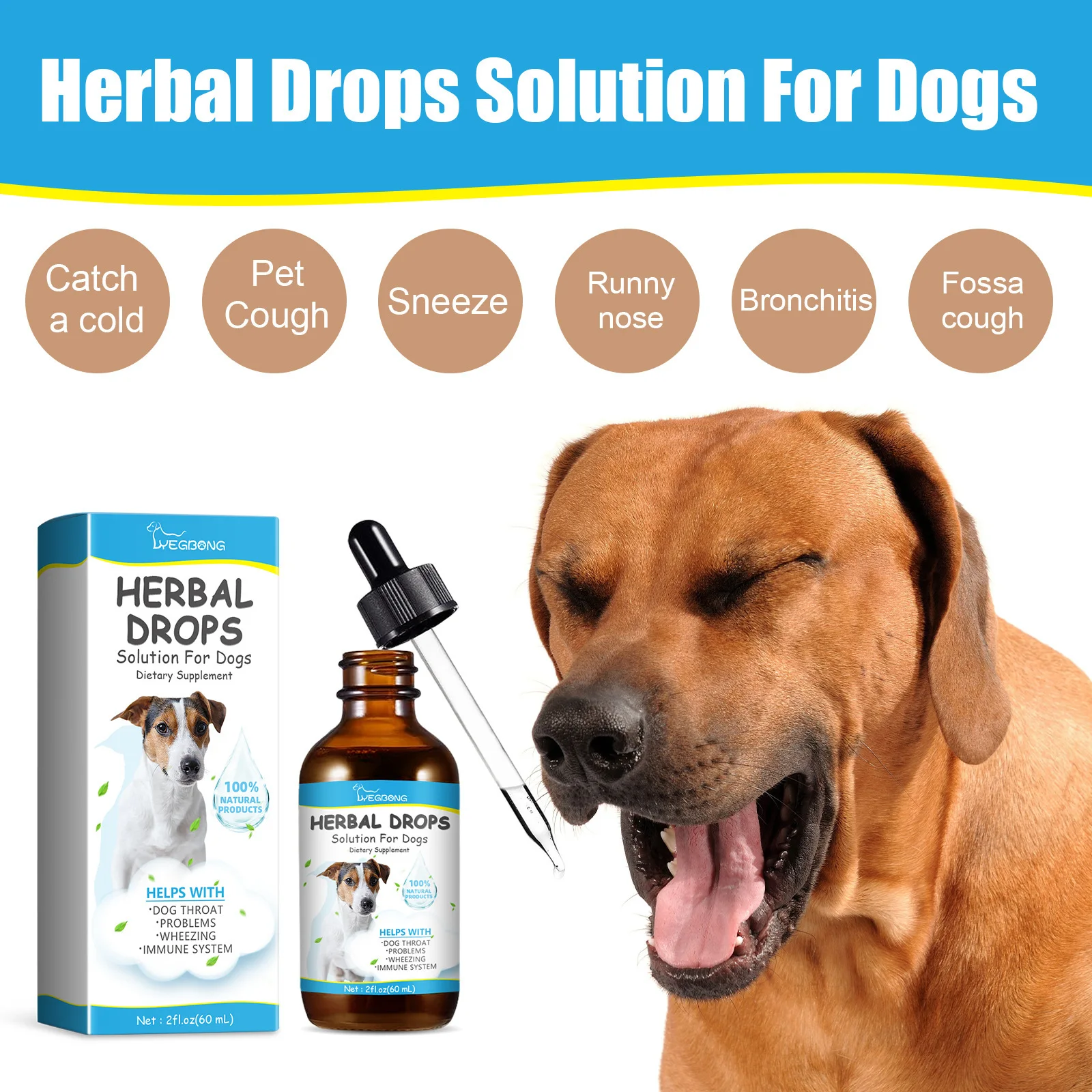Yegbong Pet Cough Herbal Drops Soother Throat Discomfortable Gentle Formula Safe For Dogs Cats Health Supplement Care Drops 60ml thumbnail 4