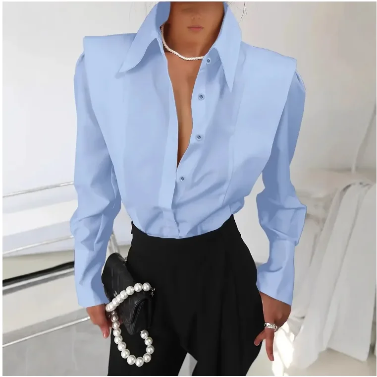 All Seasons New White Shirt Women's Fashion Elegant Casual Long Sleeve Shirt Tops Holiday Party Tops And Blouses Women Clothes thumbnail 2