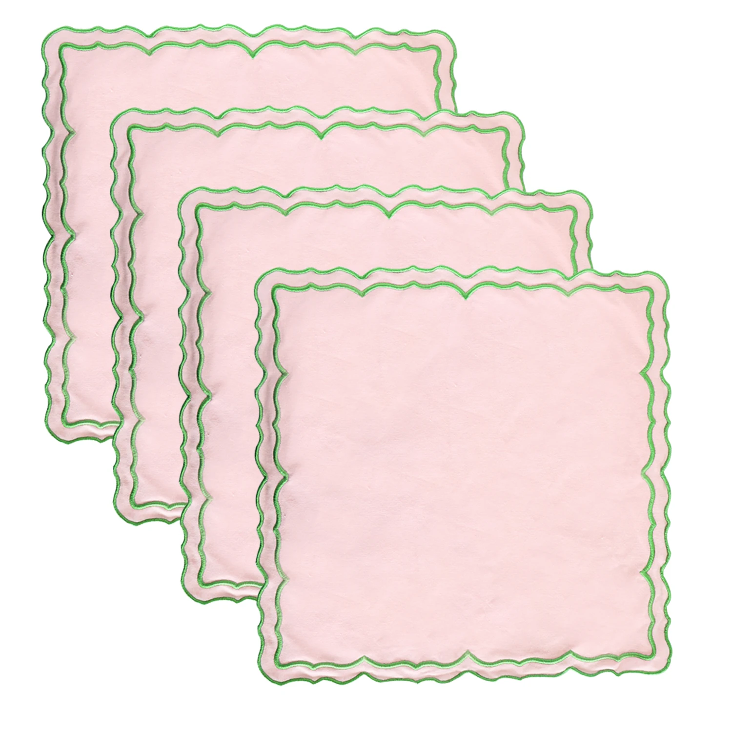 14 Inch Square Pink Placemats with Green Trim – Decorative Table Mat for Dining Table & Home Kitchen Use thumbnail 2