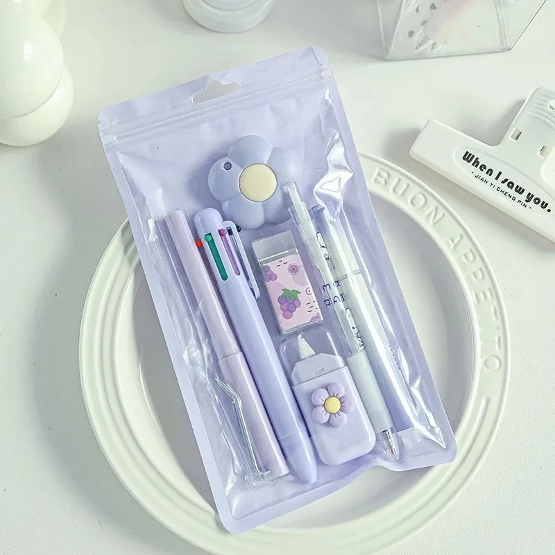 7pcs/set Cream Color Cute Stationery Set Office Supplies School Student Gift Kawaii Writing Supplies thumbnail 3